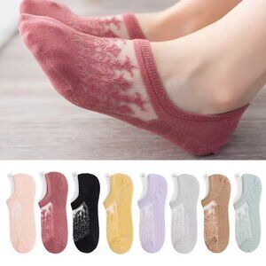 *Random Mixed 5 colors 5 Pairs Women's Invisible Silky Breathable No-Show Socks